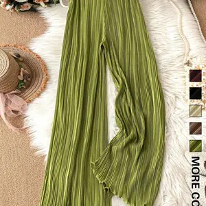 Women's Solid Color Wide Leg Pants, Casual Comfy Breathable Trousers for Daily Wear, Ladies Bottoms for All Seasons