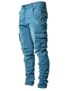 Men’s Light Wash Slim Fit Stretch Denim Stacked Cargo Jeans, Menswear Streetwear Size Black ,40,38,32,30. /Size Blue 40,38,36,32,30/Size Light Blue 40,38,36,32