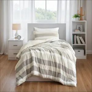 360 stand Regency Heights RH10-0016 Modern Breathable Stripe Print Microfiber Comforter Set, Neutral - Twin/Twin Extra Large Sizes, Microfiber Cloth