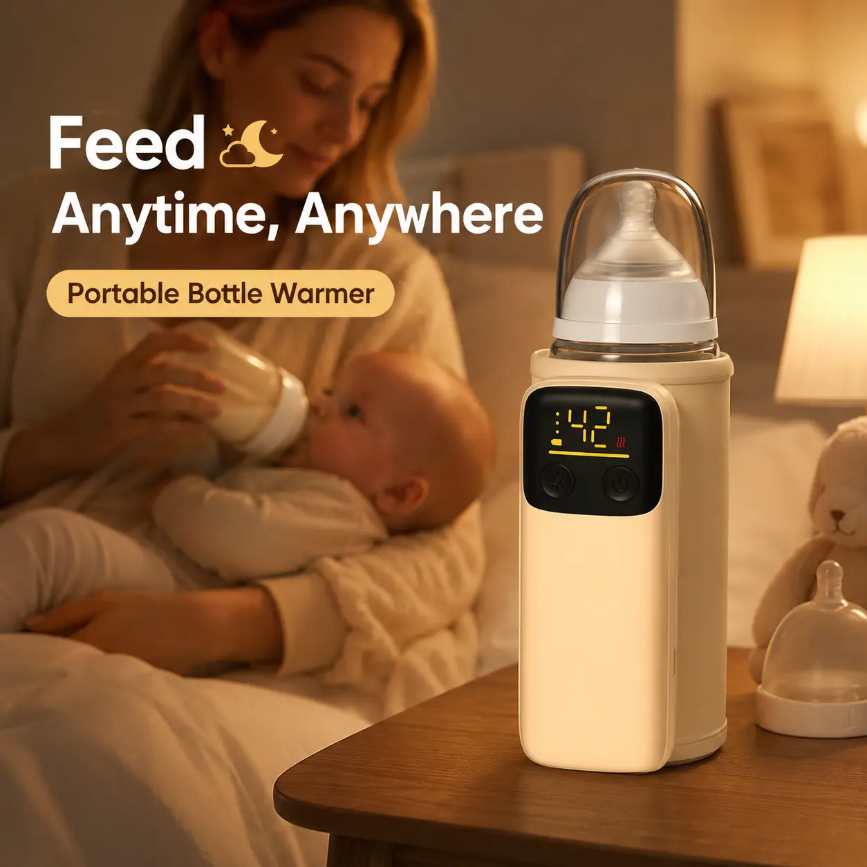 1 x Heated Baby Bottle Warmer, Portable PU Insulated 13W USB Rechargeable for Camping-Travel, 6 Temperature Settings, Digital Display, Comfortable Soft LED Lights, Batteries Included, 1 X Baby Bottle Warmer, Outdoor Activities, Bottle Fit-5289