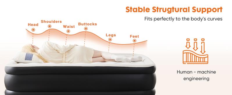 Sweet Furniture S - Air Mattress with Built-in Pump, Double Height, Adjustable, Non-Slip Bottom Design, Portable for Home or Camping