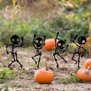 Spooky Dancing Skeleton Garden Stakes, 4pcs Weatherproof Metal Yard Art, Halloween Decor, Easy Install Outdoor Lawn Ornaments
