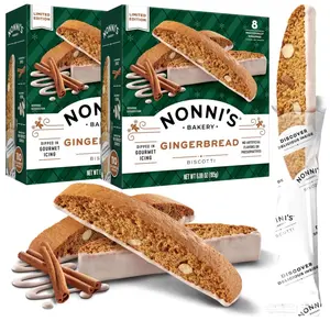 Nonni's Gingerbread Biscotti Holiday Cookies - 2 Boxes Gingerbread Cookies - Gingerbread Christmas Cookies w/Almonds & White Icing - Biscotti Individually Wrapped Cookies - Italian Cookies - 6.88 oz