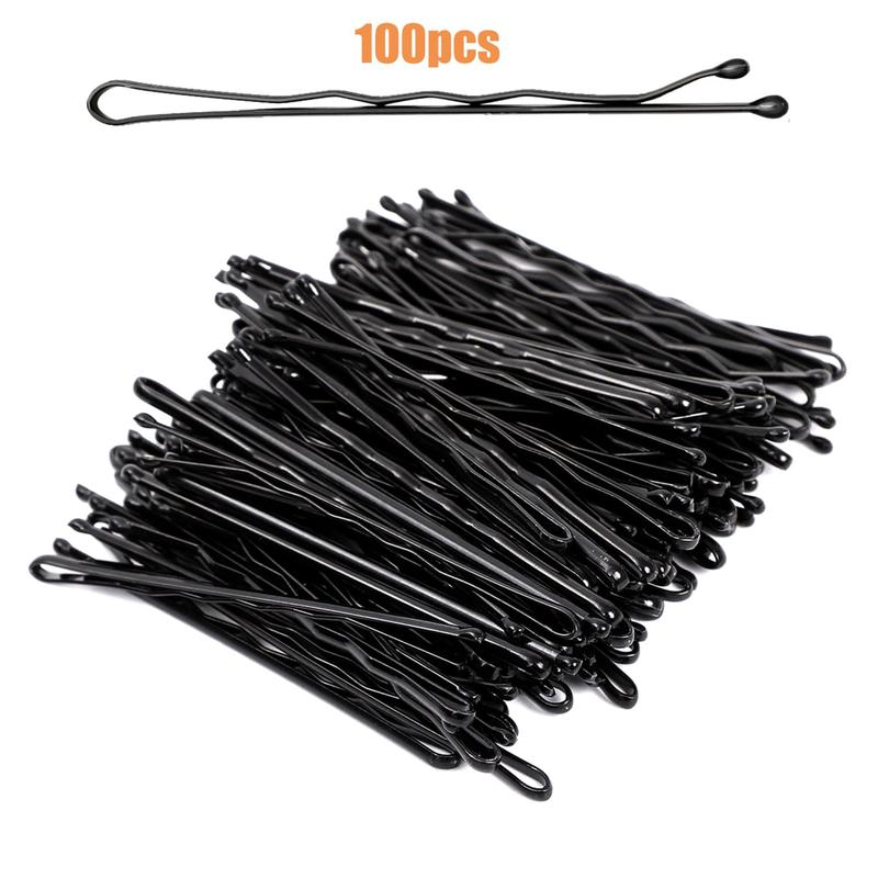 100Pcs Bobby Pins Black Hair Pins Kit for Women Girls Kids Premium Wavy Black Bobby Pins Hair Clips with Storage Box,Suitable for All Hair Types (2Inch)