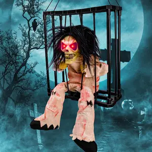 Animated Halloween Decoration, Animated Skull Ghost Hanging Decoration Prop with Spooky Sound Sound & Touch Activated Sensor Prisoner Haunted House Decor for Home Indoor Outdoor Decoration