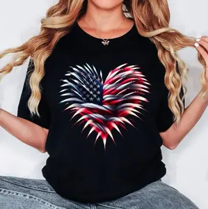 Vintage Retro Fighter Jet Airplane American Flag Patriotic T Shirt For Women 4th Of July Independence Day Graphic Tee Casual Comfort Fit