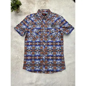 Rock And Roll Denim RRD Short Sleeve Aztec Snap - Azul/Anaranjado