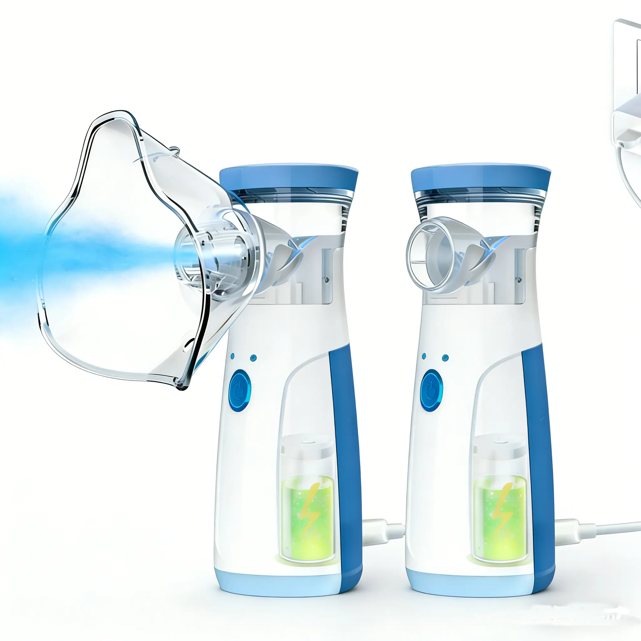 2PCS Handheld Humidifier with 400mA LithiumBattery for Adults & Kids Adjustable , Includes Face Mask and Mouthpiece, Features a Compact and Self-Cleaning Design, Suitable for Home Use, Travel, and Respiratory Assistance.