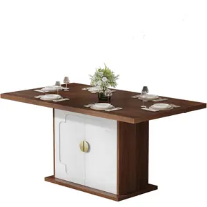 63 Inch Rectangular Dining Table with Hidden Storage, Space-Saving Modern Pedestal Table for 4–6 People, Sturdy Kitchen & Dining Room Table