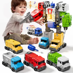 Friction Powered Toy Cars 5-in-1 Transformer Construction Vehicle Set STEM Educational Play Car Toddler Birthday Christmas Gift For Boys Girls Classroom Reward Kids Party Favor Toys,