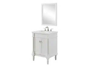 Elegant Kitchen & Bath VF13024AW-VW 24 in. Single Bathroom Vanity with Ivory White Engineered Marble, Antique White