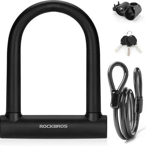 ROCKBROS Bike U Lock with Cable Heavy Duty Bicycle U Shackle 21mm U-Lock 4 ft Cable Mounting Bracket Scooter Motorcycles