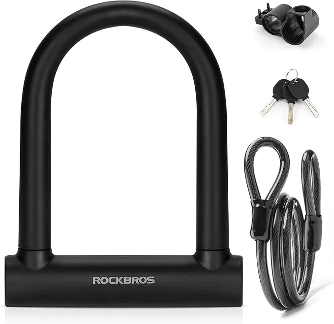ROCKBROS Bike U Lock with Cable Heavy Duty Bicycle U Shackle 21mm U-Lock 4 ft Cable Mounting Bracket Scooter Motorcycles,outdoorfun ROCKBROS Bike U Lock with Cable Heavy Duty Bicycle U Shackle 21mm U-Lock 4 ft Cable Mounting Bracket Scooter Motorcycles,outdoorfun