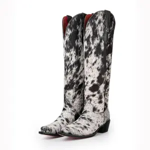 2025 new leopard print imitation horsehair knight boots western cowboy boots