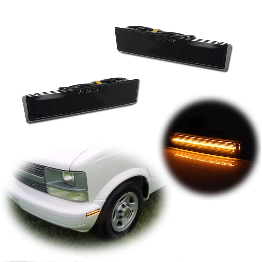 2pcs Smoked Front Amber LED Side Marker lamps Lights For 1995 1996 1997 1998 1999 2000 2001 2002 2003 2004 2005 Chevy Astro / GMC Safari Van,Replace OEM 5977846 GM2557103, 5977845, GM2556103