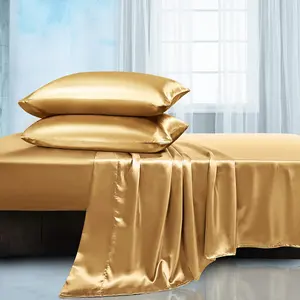 Full Sheets Set 4 Piece - Soft Sheets Set, Camel Gold Bed Sheet Cooling & Luxury Bedding Sheet Set(1 Fitted Sheet, 1 Flat Sheet, 2 Pillow)