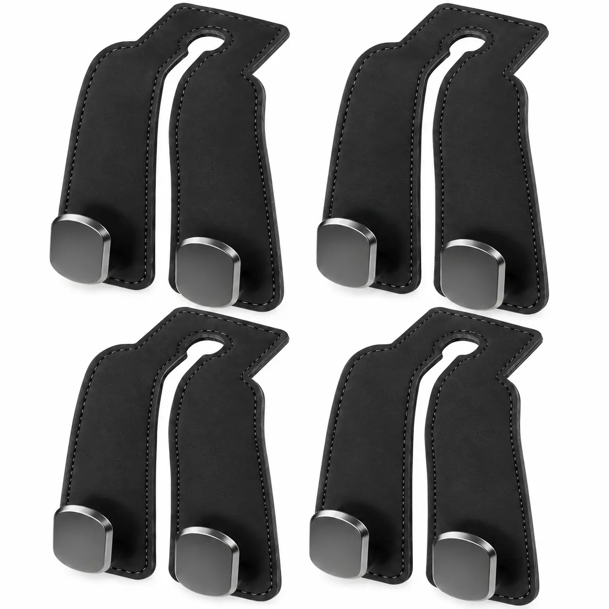 4 Pcs Car Hooks for Headrest, Adjustable Vehicle Seat Back Car Organizers and Storage Accessories, Universal Fit Double Metal Leather Purse Holder for Car (Grey)