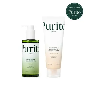 [Purito Official] Vegan Double Cleansing DUO - Gentle Cleansing Oil & Oat Scrub Cleanser - Korean Skincare Routine for Clear Daily Use