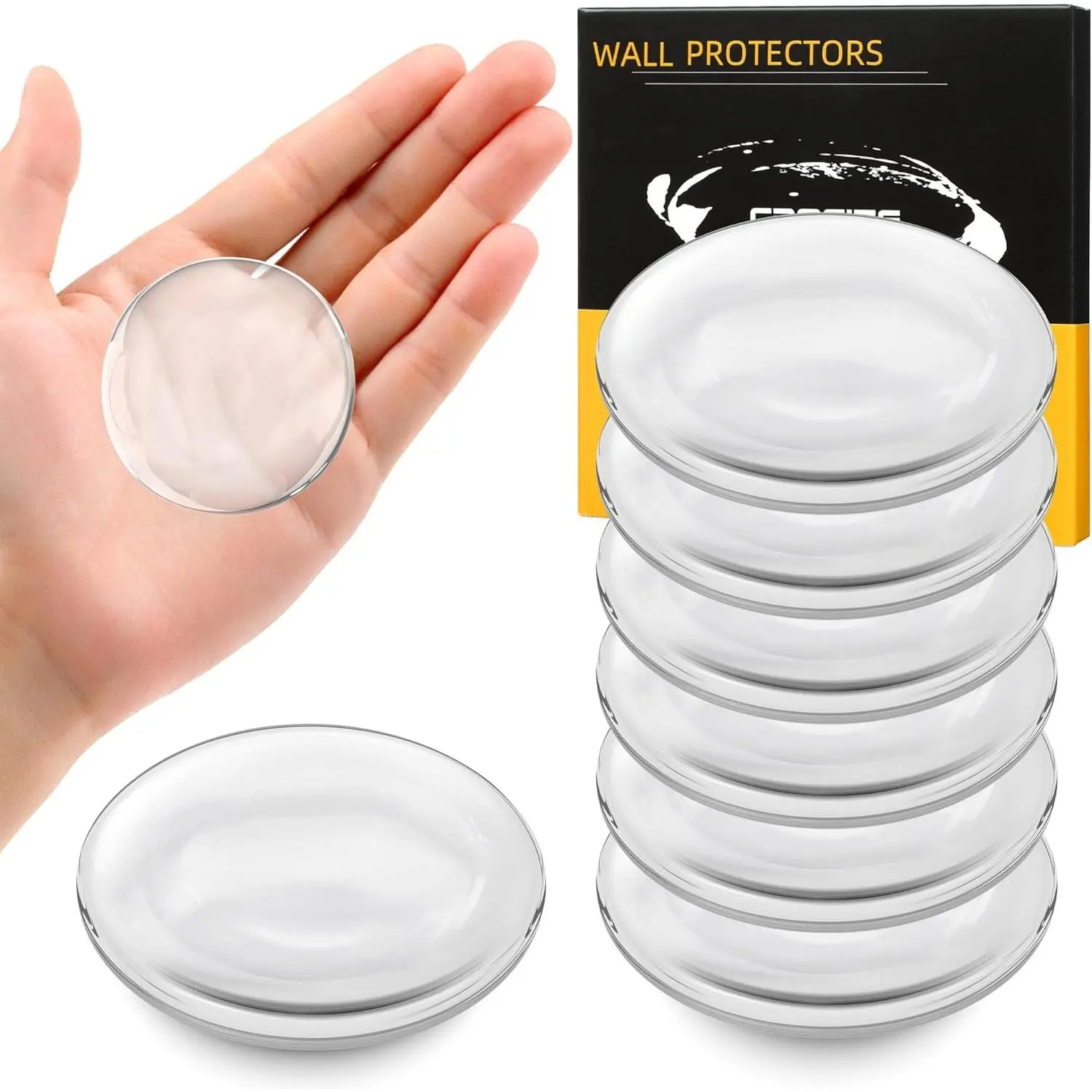 8 count 2" Door Stoppers for Wall, Clear Rubber Door Knob,  Adhesive Door Bumpers for Walls, Shock Absorbent Door Handle Stopper, Round Wall Shield Cushion, Prevents   Walls & Doors