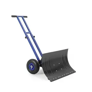 29x16.5 in Snow Shovel with 5-Position Angled Blade & Adjustable Handle,Heavy Duty Metal Snow Pusher Shovel with Wheels for Driveway,Doorway,Sidewalk,Pavement,Blue & Black