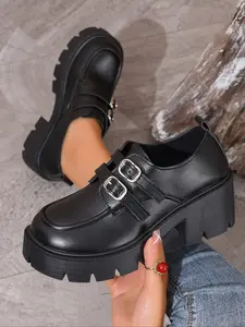 Women's Fashionable Solid Color Platform Loafers, Casual Comfortable Round Toe Loafers for Daily Wear, Female All-match Trendy Rubber Shoes for Daily Wear