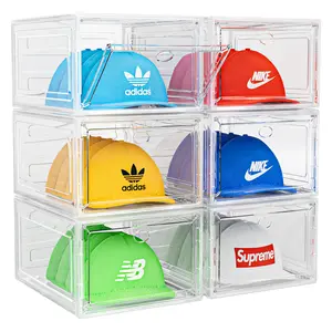 7CODE Hat Organizer Box, 6 Boxes for 40 Pack Hats, Upgrade Harder Solid Plastic Hat Organizer for Baseball Caps, Clear Hat Storage with Magnetic Door, Hat Rack, , Hat Case, , White