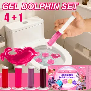 Toilet Gel Seal Cleaner, Toilet Bowl Cleaners, 12 Flower/dolphin Shapes, Automatic No-Mop Cleaning, 30 Days Freshness, 4+1 Set, Long-Lasting Freshness