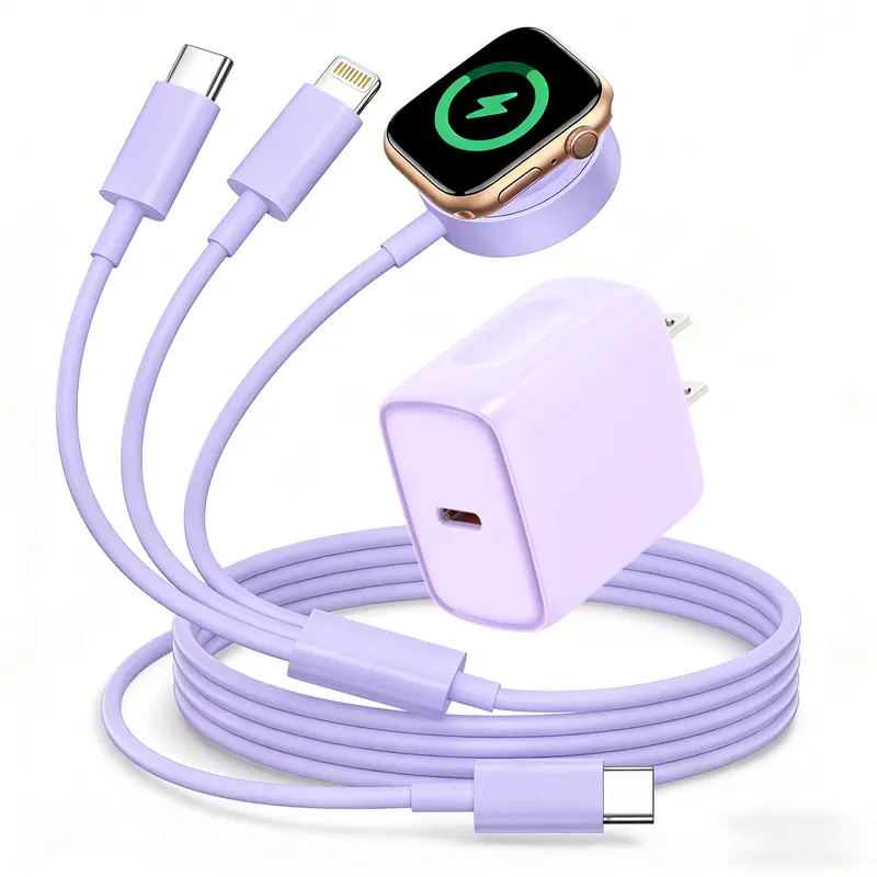 FJAONEM 3-in-1 Magnetic iWatch Adapter Plug - 20W USB-C Fast Mobile Charging Station with 6-ft USB-C/Lightning Cables, iPhone 17 Pro Max/16/15/14/13/12, iWatch Series 11/10/SE, AirPods, for Home, Travel Use,Techvibes