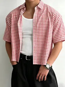 Men's Plaid Short Shirt, Vintage Y2K Street Style, Loose Fit, Casual Wear, Daily, Campus Commute, Party, Unique Design