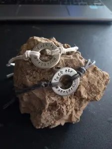 Custom Handstamped Adjustable Bracelet: Birthday, Daily, Gift, Customizable, Cute, Cheap, Female, Male, Nonbinary, Hypoallergenic, Hemp Cord, Stainless Steel