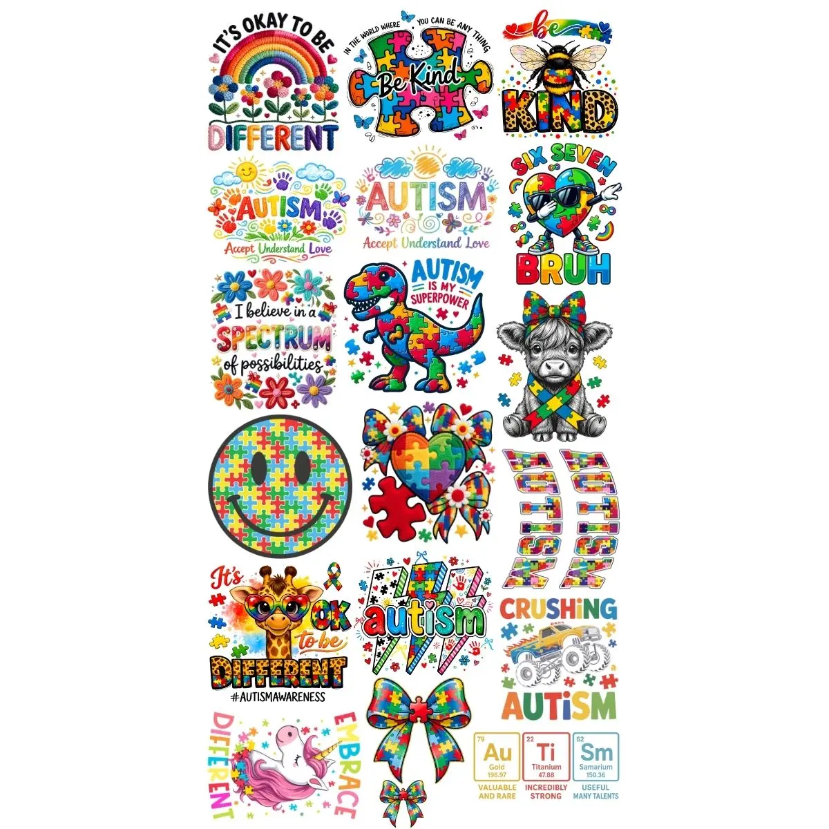 Autism Youth DTF Bundle, Autism Bundle, Autism heat transfers, Top Graphic Shirt Tshirt Summer
