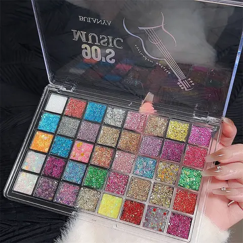 A box of 40-color sequin eyeshadow palette, Beauty eyeshadows, Cosmetic Eyeshadow, Shimmering Multicolor Eyeshadow Set, long-lasting eye makeup, blue, green, pearlescent matte multi-color stage makeup, fine glitter gold makeup