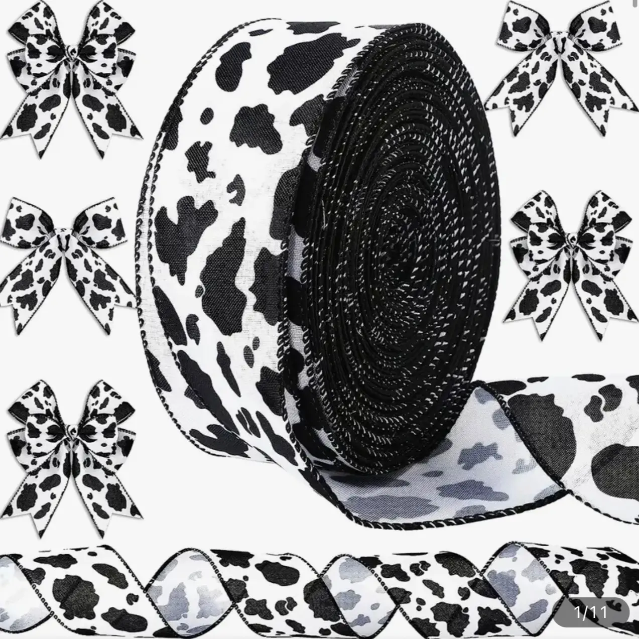Wired Edge Cow Print Ribbon