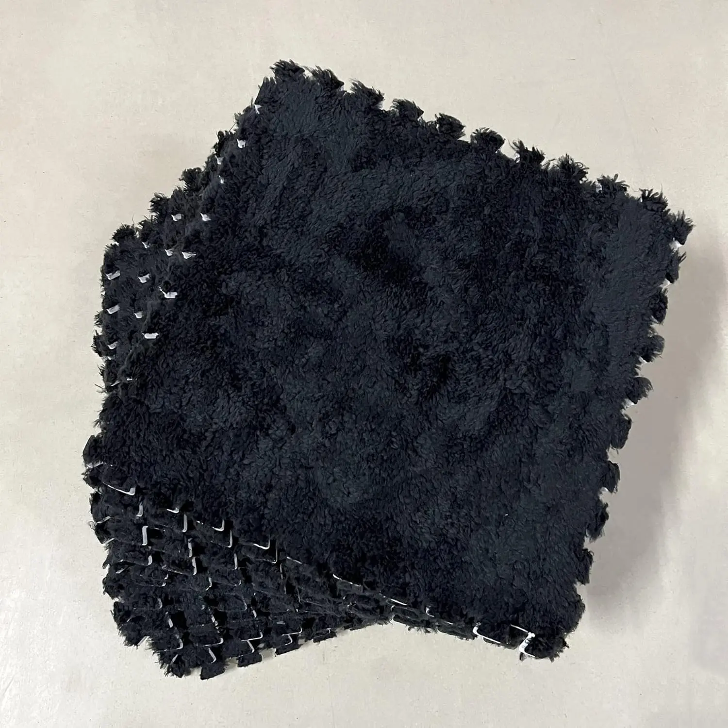 Interlocking Carpet Shaggy Soft EVA  Mats Fluffy Area Rugs Protective Floor Tiles Exercise Play Mat for   Room Home Parlor Bedroom (12 pcs, Black)
