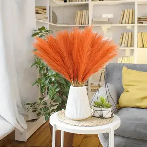 5pcs Artificial Grass Bohemian Decor, Fluffy Fake Flower Reed, Faux Flower Plant, Vase Filler for Rustic Home and Wedding Decoration