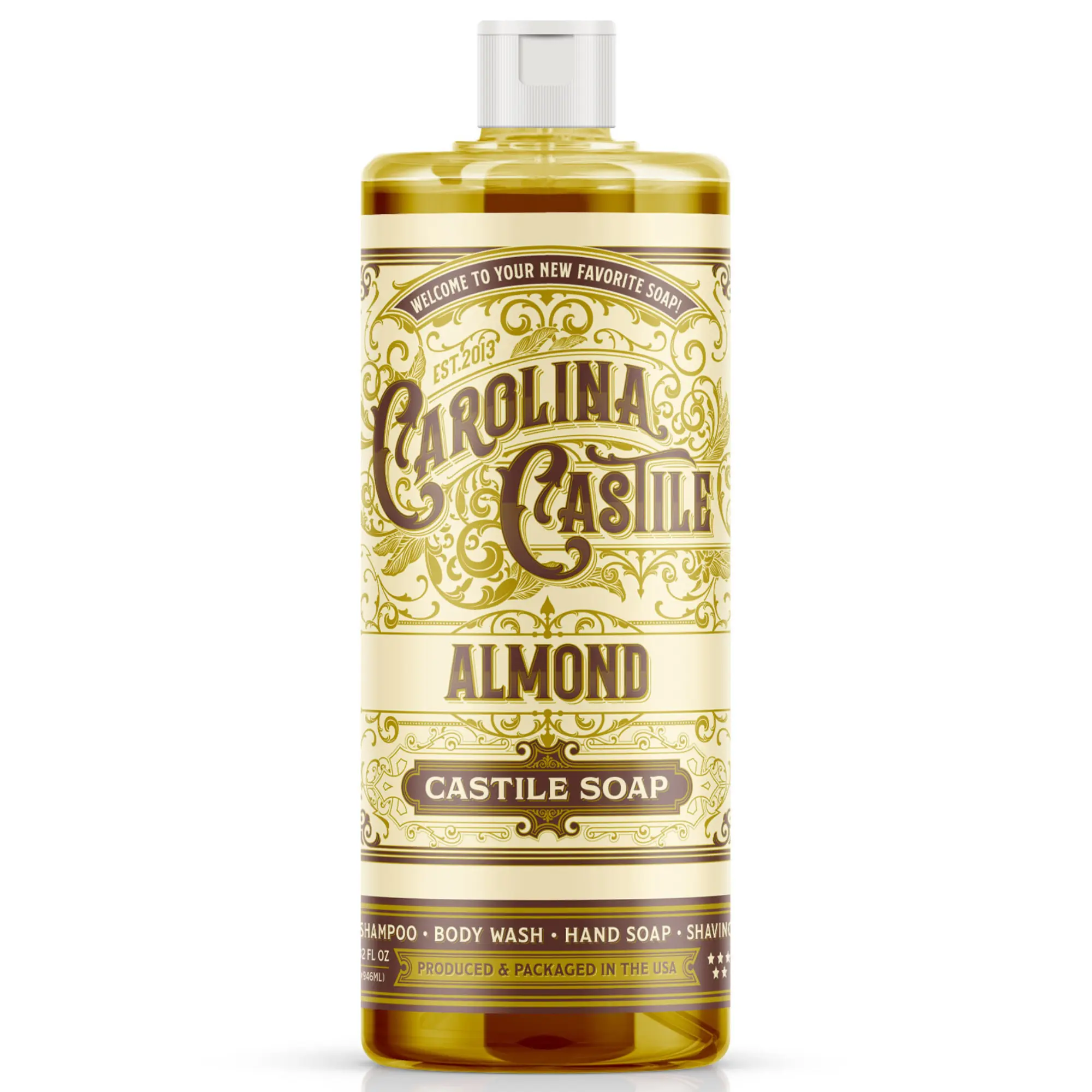 Carolina Castile Soap Almond 32 oz Bottle Organic Olive Oil Based Shampoo Body Wash Hand Soap with Cocoa Butter for Skin Repair Cleansing - Aroma