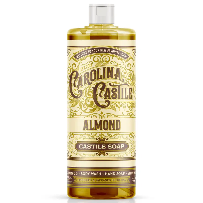 Carolina Castile Soap Almond 32 oz Bottle Organic Olive Oil Based Shampoo Body Wash Hand Soap with Cocoa Butter for Skin Repair Cleansing - Aroma