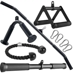 Gym  Machine Accessory Set:39inch Lat Pull Attachment, Straight Pull Down Bar,V Shaped Bar Triceps Rope Double D Handles. weight machine accessories to enhance your fitness results