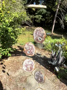 Hand Made in USA 4 Piece 22 1/2" Long Hollow Dendrite Agate Chimes Natural Birch Wood AC2012