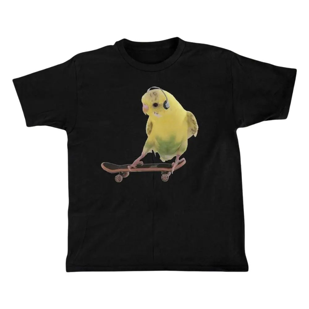 The Parakeet Skateboard Graphic T-Shirt, Funny Bird Skater Tee, Headphone Budgie Shirt, Gift For Woman, Gift For Men, Womenswear Top Underwear Streetwear, Trending Shirt