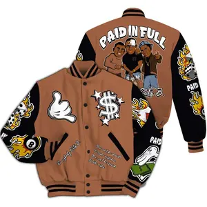 Varsity Jacket Match Foamposite Copper Sneakers, Everybody Paid in Full Graphic, Oversized Streetwear Baseball Coat