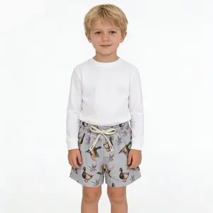 Baby Boys Light Grey Mallard Ducks Pattern Quick Try Beach Board Summer Swim Trunks Swimwear Shorts Bottom