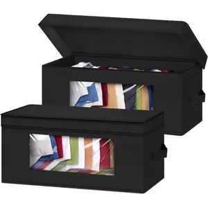Stackable Hat Organzier for Baseball Caps, 2 count Hat Storage Boxes for Closet Hold 30 Caps with Cardboard, Black