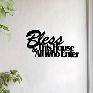 1 piece metal wall art, Wall Metal Plaque, Home Decor, "Blessing to this house and all who enter", Bible verses, metal signs, home decoration, wall decoration, outdoor decoration, living room, bedroom, porch, courtyard, wall hanging, gift, 2D