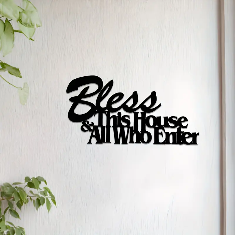 1 piece metal wall art, Wall Metal Plaque, Home Decor, "Blessing to this house and all who enter", Bible verses, metal signs, home decoration, wall decoration, outdoor decoration, living room, bedroom, porch, courtyard, wall hanging, gift, 2D