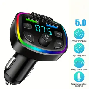 Beimingsi Car BT Kit, car MP3 player, Dual Type C USB fast charging, dual USB car charger, hands-free car kit, wireless FM transmitter, FM modulator