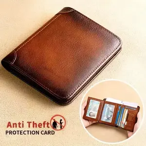 Genuine PU Leather Rfid Wallets for Men Vintage Short Multi Function ID Credit Card Holder Money Bag Ideal Gift for Daily Use,Father's gift