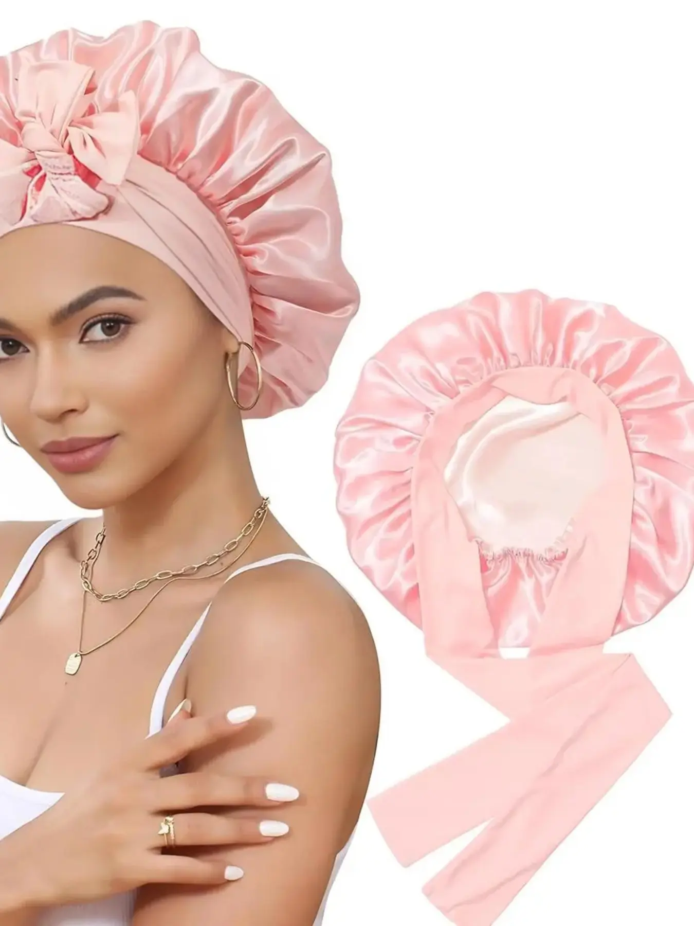 Nighttime Women's Two-Layer Sleep Cap, Soft Practical Haircare Hair Protection Hat, Elastic Strap Loop, Suitable for Curly and Natural Hair, Mother's Day Gift, Sleep Bonnets