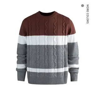 Men's fashion sweater, essential for autumn and winter, multi color plaid interlocking stitch round neck sweater, texture weaving, regular comfortable casual warm, very suitable for daily wear. Fabric Knit Knitwear Menswear Jeans Leather Love Pullover