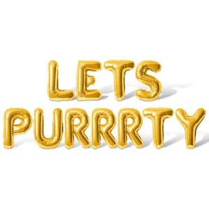 Letter Balloons - LETS PURRRTY 16" Inch Alphabet Letters Foil Mylar Balloon Cat Birthday Party Banner